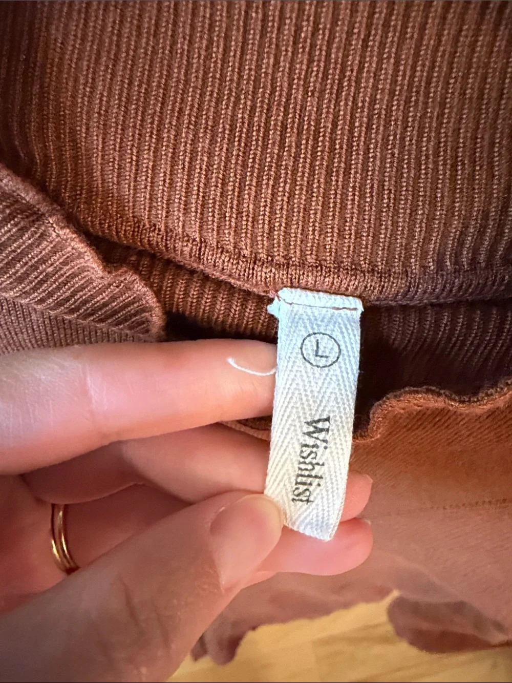 Wishlist Rust Ribbed Ruffle Mock Neck Sweater